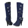 Deseo AliExpress Comercio Exterior Talla Grande Botas de Mujer Mezclilla Fideos Botas Medias Hebilla de Cinturón Tacón Delgado Tacón Alto Talla Grande Botas de Mujer