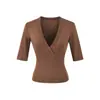 Top Sexy con Cuello en V y Manga Corta, Nuevo Estilo Primavera/Verano, Camiseta Básica Ajustada Cruzada al Frente Adelgazante, Camiseta Corta