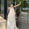 Fuegos Artificiales Estilo Francés Crisantemo Fresco Clásico Relajación Nuevo Estilo Chino Bordado Tridimensional Lino Elegante Vestido de Tirantes para Vacaciones