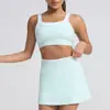 Conjunto Esportivo Completo Falso Duas Peças com Cores Contrastantes, Saia Esportiva para Yoga com Bolsos, Conjunto Esportivo de Yoga Plus Size para Mulheres