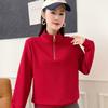 Dropshipping 2025 Primavera e Outono Nova Moda Meio Zíper Gola Alta Cor Sólida Manga Longa Moletom Feminino Top