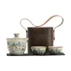 Set de Té de Viaje de Cerámica Ru de Alta Gama, Regalos Corporativos, Recuerdos de Eventos, Set de Té Portátil para Exteriores, Una Tetera y Dos Tazas