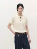 BC Order Camisa de Punto de Lino Hueca Estilo Old Money Camiseta para Mujer, Camisa de Manga Corta Transpirable de Verano con Cuello Polo