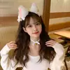 Set de 2 Diademas de Orejas de Gato para Mujer, Pinzas para el Cabello Lindas y Divertidas, Collares con Cascabeles, Cadenas para la Clavícula, Accesorios de Cabeza de Conejo