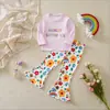 Conjunto de Sudadera Nueva de Primavera y Otoño para Niñas Top de Manga Larga con Letras Pantalones Acampanados con Estampado de Leopardo Conjunto de Dos Piezas Ropa Infantil Q