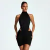 Comercio Exterior Europeo y Americano Ropa de Mujer Verano 2026 Nuevo Vestido Bodycon de Color Sólido con Cuello Alto Sin Mangas Fruncido Sexy Espalda Descubierta para Mujer