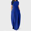 Vestido de bolso de cor sólida para mulheres europeias e americanas de cor sólida transfronteiriça da Amazon manga curta plus size vestido solto de uma peça