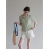Camiseta de Punto Fina Versátil Adelgazante de Manga Corta con Cuello para Mujer, Té Verde Limón, Verano 2026
