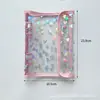 Frete Grátis Caderno com Capa de PVC Transparente com Zíper de Coração a Laser e Adesivos de Estrela, Refilável 6 Furos