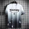 Camisa Roupas Camiseta de Manga Curta Masculina Verão Novo Marca d'água Degradê Elegante Moda Tendência Estilo Coreano Top Ajustado