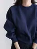 Moletom feminino fino de outono, coleção de outono 2026, gola redonda, estilo curto, adequado para mulheres baixinhas, estilo coreano, casual e relaxado