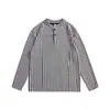Nova Camiseta Casual Masculina 2025 Manga Longa 280g Padrão Espinha de Peixe Pesado Gola Henley Tops Masculinos
