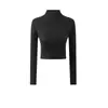 Estilo Puro Deseo Sexy Cuello Alto Cintura Alta Corto Manga Larga Camiseta Otoño Nueva Moda Corte Ajustado Color Sólido Top Básico Mujer