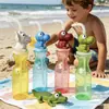 Copo de Plástico Colorido Transparente Descartável Popular para Suco, Bebidas, Chá de Leite com Tampa e Canudo Infantil, Copo Colorido Transparente com Desenho de Animal Diamante