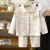 Conjunto de Pijama de Lana y Seda Nuevo de Otoño e Invierno para Niños y Niñas, Conjunto de Ropa de Casa de Manga Larga, Conjunto de Cárdigan con Solapas para Bebé