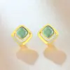 Nuevos Pendientes Retro de Cubo Pequeño de Jade Natural Estilo Chino para Mujer, Pendientes de Jade de Moda y Elegantes al por Mayor