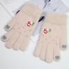2026 Guantes con Pantalla Táctil Forro Polar Grueso Dibujo Animado Fresa Lindos Guantes de Punto de Cinco Dedos para Mujer Casual Cálidos