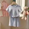 Pijama de Casa para Niños, Conjunto Delgado de Manga Corta y Shorts de Verano para Niñas, Algodón Transpirable, Ropa Transpirable de Casa para Bebés con Aire Acondicionado