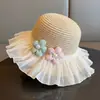 Sombrero de Sol Transpirable de Verano con Protección Solar para Salidas, Accesorios Estilo Princesa de Playa, Set de Sombrero de Paja con Encaje Floral y Bolso para Niñas