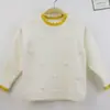 Suéter Infantil Estilo Princesa, Veludo de Angorá Gola Redonda Fenda com Pedraria Marca da Moda Suéter para Meninas, Manga Longa Estilo Moderno