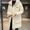 Jaqueta Longa de Penas Masculina Nova para o Inverno Waffle Acolchoada com Capuz Venda Direta da Fábrica Dropshipping