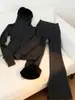 Traje de rayas de otoño para mujer, conjunto deportivo ajustado estilo coreano, sudadera de rayas grises y pantalones casuales conjunto de dos piezas