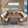 Mesas y Sillas Nórdicas para Exteriores para Jardines de Villas al Aire Libre, Sillas de Mimbre para Exteriores de Patio, Juego de Mesa de Comedor de Madera Maciza Impermeable con Protección Solar para Ocio