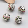Accesorios de plata de ley 99% plata pura cuentas redondas de epoxi accesorios de flor pequeña espaciador material de cuentas hecho a mano DIY vintage desgastado