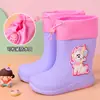 Material de comercio exterior, botas de lluvia infantiles de dibujos animados japoneses y coreanos, botas de agua ligeras forradas de polar y acolchadas de algodón para niños y niñas, zapatos de agua antideslizantes