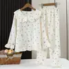 Pijama Infantil Feminino Primavera e Outono Manga Longa Gola Princesa Algodão Nuvem Conjunto de Pijama para Meninas Roupa de Casa para Crianças Maiores