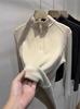 2024 otoño nuevo lijado de doble cara terciopelo suave ceroso cuello alto manga larga camiseta para mujer cremallera interior camisa base top
