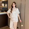 Pijama novo de primavera para mulheres elegante flor terno de manga curta famoso na Internet - famoso Ice Silk Outwear Peony Flower Light Luxury Home Clothes