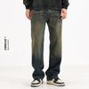 Ceecuz Vintage Amarillo Teñido en Barro Jeans Rectos para Hombre Vintage Lavado Suelto Pierna Ancha Casual Pantalones Largos