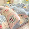 Juego de Cuatro Piezas de Terciopelo de Leche Engrosado 2026 con Estampado Floral Fresco Juego de Ropa de Cama de Vellón de Coral, Funda de Edredón Individual/Doble, Popular en Transmisiones en Vivo