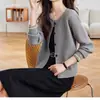 Cardigan de Punto de Manga Larga para Mujer, Estilo Nuevo Primavera y Otoño 2025, Cuello Redondo, Diseño Holgado Versátil, Suéter de Color Puro