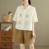 Toma Real de Etiqueta Cortada, Liquidación, Tallas Grandes, Holgada, Moderna, Camisa Casual con Bordado, Mangas Cortas Irregulares, Nicho, Camisa Versátil, Tendencia