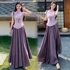 Conjunto de Duas Peças Feminino Plus Size Novo Bordado Chinês com Orelha de Pau Top Afinando Saia Versátil Elegante