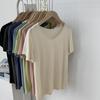 Camiseta de Verão Feminina Manga Curta Loose Estilo Coreano Versátil Gola Redonda com Máscara Top Meia Manga de Seda Gelada Cobre Amônia