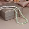 Nuevo Collar Reto Estilo Chino de Piedra Natural Verde Claro Empalmada para Mujer, Gargantilla Tendencia Nacional, Cadena de Suéter de Cristal y Perla Estilo Nacional Verde