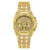 2025 Novo Relógio Masculino com Pulseira de Aço Moda Céu Estrelado Diamante Três Olhos Numerais Romanos Display de Quartzo Atacado