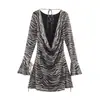 Vestido Feminino Curto de Seda com Malha Estampada e Mangas Longas sem Costas Estilo Europeu e Americano Cross-Border 2026 Novo Fashionável Elegante 5039846