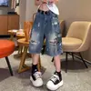 Verão 2026 Nova Moda Versátil Shorts Jeans Grafite Tamanho Grande Feminino Cintura Alta Emagrecedor Rasgado Perna Larga Comprimento Médio Calças