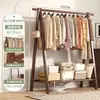 Cabideiro de Madeira Maciça Cabideiro de Chão Quarto Casa Varal de Roupas Prateleira de Armazenamento Interna Cabide de Roupa Resistente Durável Madeira