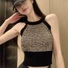 Nuevo Camisole de Punto de Seda de Hielo a Rayas con Cuello Halter de Verano 2026 para Mujer, Top Corto Sexy de Chica Picante de Deseo Puro