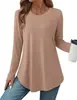 Blusa Europeia e Americana da Amazon para Mulheres, Manga Longa com Ajuste na Cintura, Gola Redonda Adequada para Leggings no Outono, Barra Curva