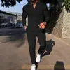 Amazon American Cruzamento de Fronteira Primavera e Outono Masculino Waffle Gola Henley Calça Camiseta Waffle de Manga Longa Terno Casual