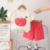Conjunto de Roupas de Verão para Meninas 2025 Novo Verão Roupas de Verão para Meninas Bebê Menina Bonito Estampado Maçã Manga Curta Atacado