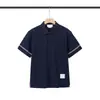 Nueva Camisa Polo de Tela Tb de Doble Cara con Hilo de Alto Peso Teñido en Hilo de Cuatro Rayas, Cuello Campana y Mangas Cortas, Estilo Coreano Casual