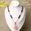 Collar Cristal Púrpura Taiga Amuleto Buda Cadena Colgante de Zorro de Nueve Colas Cristal Rosa Cadena Colgante Thangka con Cadena para Mujeres