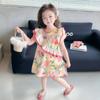 Vestido Infantil Verão 2025 Novo Estilo Floral Vestido Princesa com Manga Flare Vestido Regata de Verão para Praia